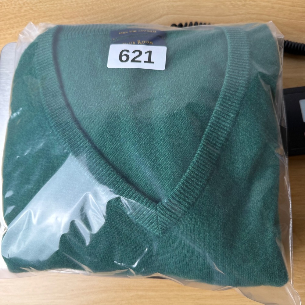 Club Room 100% Cashmere V Neck Sweater Men XL Green Quiet Luxury Academia Preppy - Picture 8 of 8